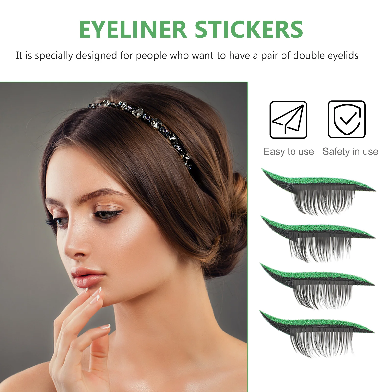 

4 Pairs Eyeliner Fake Eyelashes on Waterproof Smudge Green Make-up Pen Stick Smudge- Man Tape