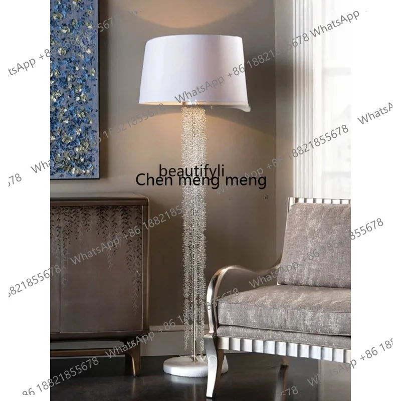 ss26 Copper Waterfall Crystal Marble Floor Lamp Living Room Bedroom Study