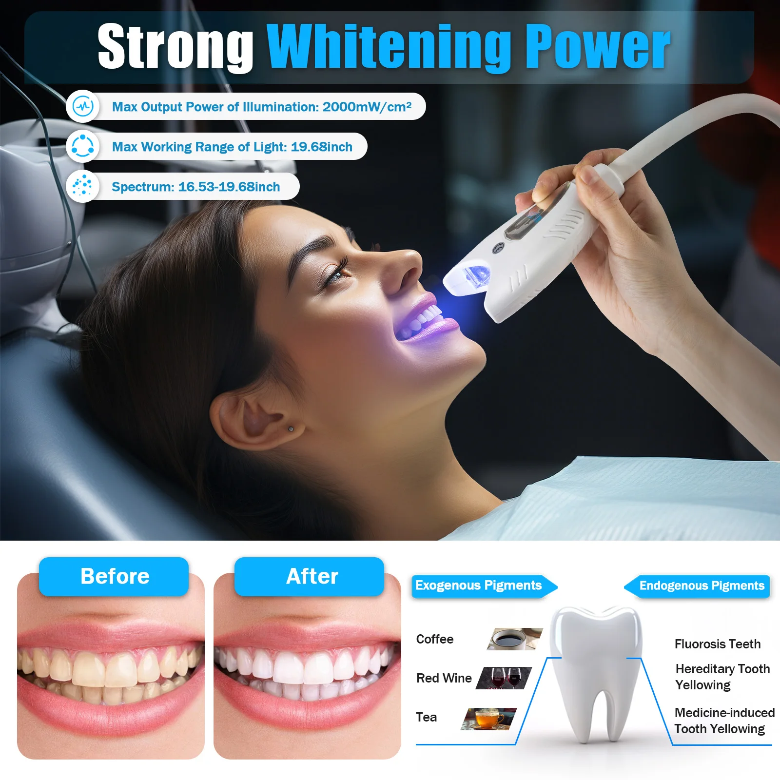 MD666 Teeth Whitener Light Professional Dental Tooth Whitening Instrument LED Lamp for Dentistry Teeth Whitening Machine