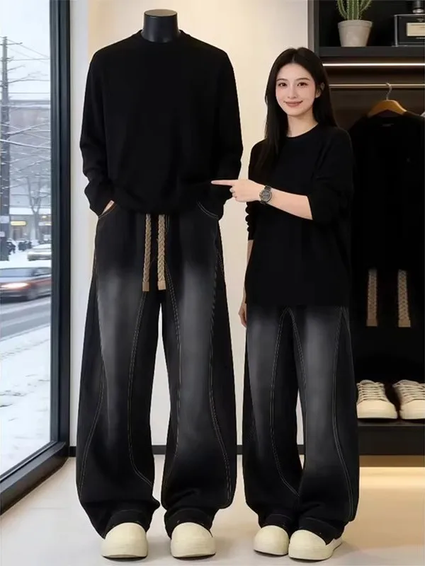 

Американские джинсы в стиле ретро для мужчин: свободные, прямые, широкие брюки для подростков, повседневная одежда