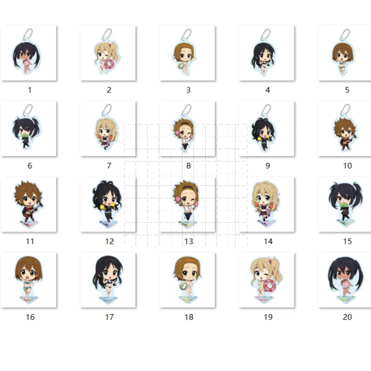 Anime mio akiyama kotobuki tsumugi nakano azusa yui hirasawa tainaka ritsu acrílico suporte figura boneca chaveiro cosplay brinquedo presente