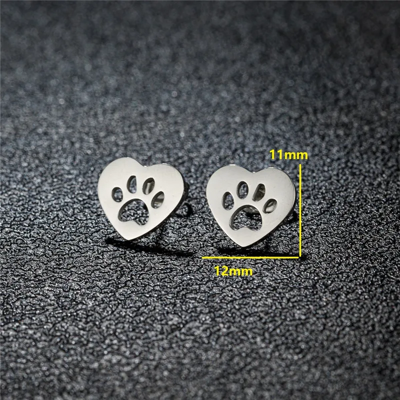 Lovely Stainless Steel Dog Paw Earrings for Women Girls Small Chemistry Atom Earings Star Moon Skull Music Ear Studs Accessories