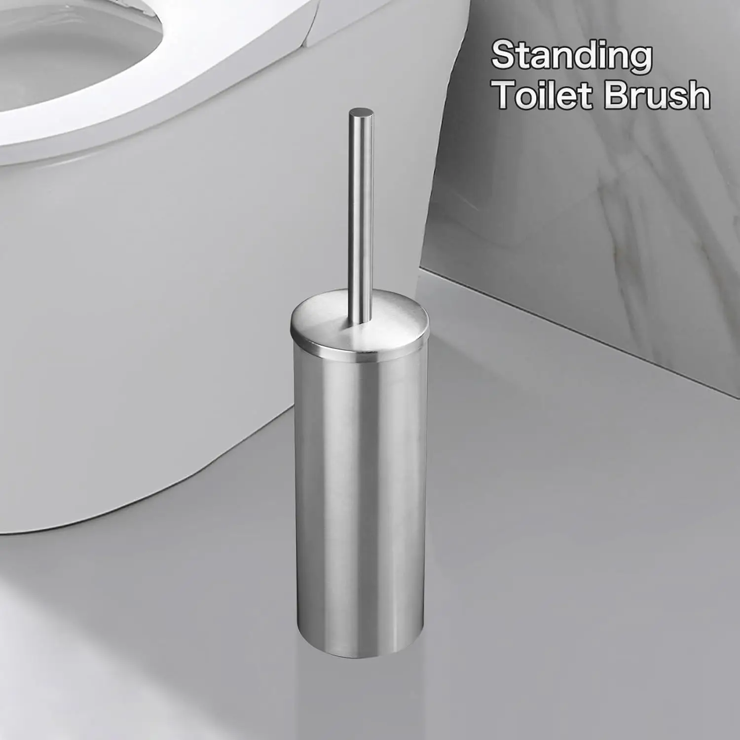 

Toilet Brush Set with Lid Toilet Bowl Brush Stainles Steel Toilet Cleaner Brush Floor-standing long cylinder for Bathroom Toilet