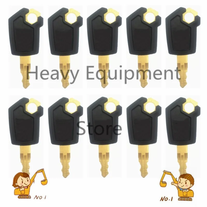 

10 PCS iron Key For Caterpillar CAT Heavy Equipment Ignition Loader Excavator Dozer Metal & Plastic Black & Gold P0P