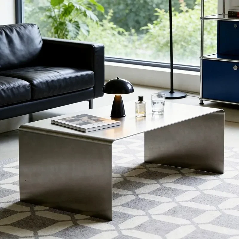 Medieval Bauhaus Style Stainless Steel Coffee Table Italian Minimalist Rectangular Metal Centerpiece for Living Room Small