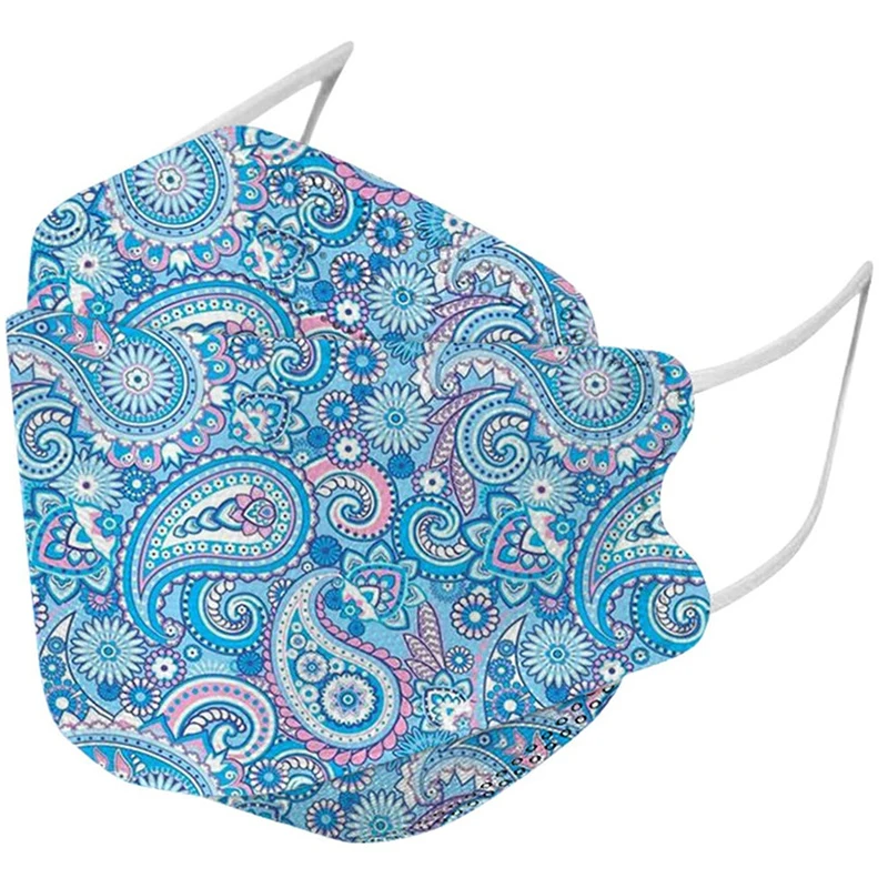 Newly 50Pcs Mixed Colored Disposаble Face Masks with Designs 4Ply Fish Type Masks Full Face Protection for Adults