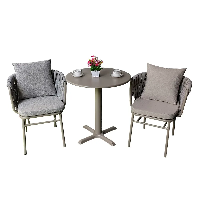 Rattan chair aluminum alloy French Nordic American rattan tables and chairs, cafe balcony outdoor garden tables and chairs