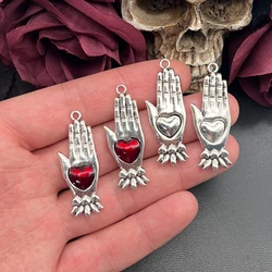 5pcs 43*16mm Love Heart Shape Palm Charms Fatima Hamsa Hand Traditonal Corazon Pendants DIY Handmade Jewelry Making Accessories