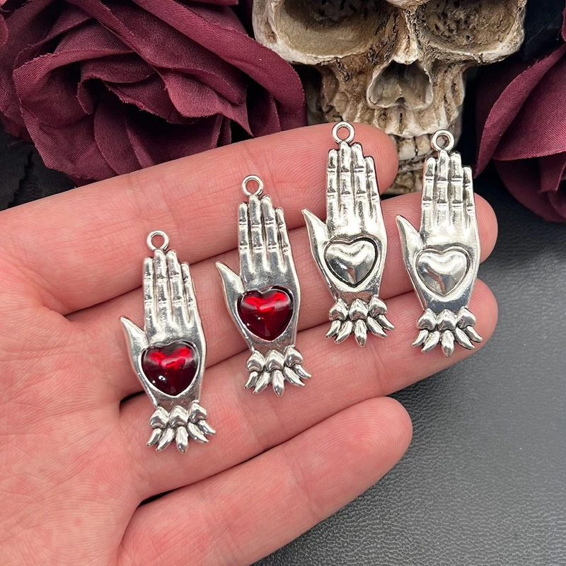 5 sztuk 43*16mm miłość kształt serca Palm Charms Fatima Hamsa ręcznie tradycyjne Corazon wisiorki DIY Handmade akcesoria do wyrobu biżuterii
