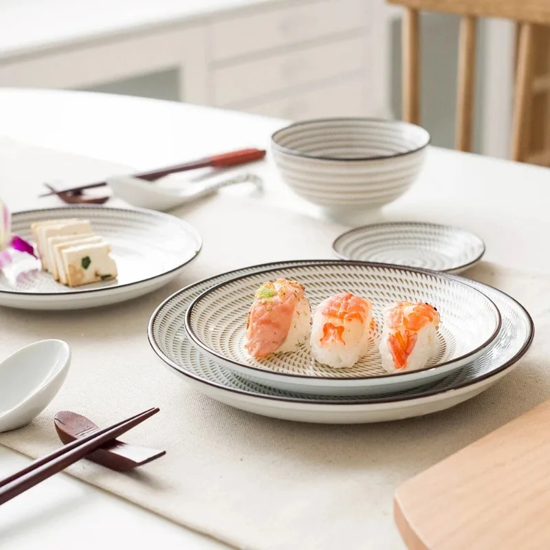 Japanese Traditional Style Ceramic Dinner Plates Porcelain Dishes Saucer Plate Sushi Plate Rice Noddle Dinnerware