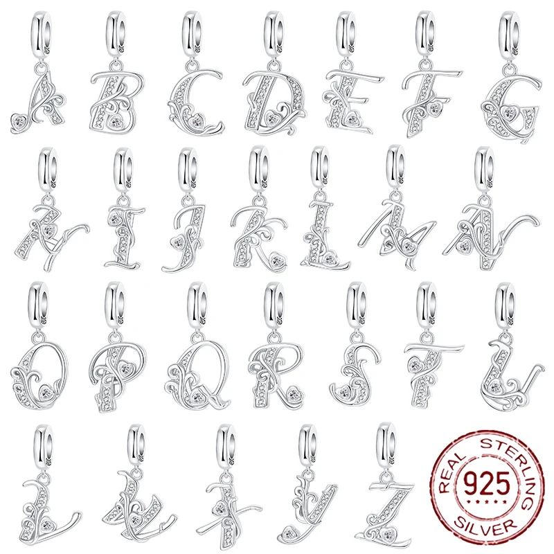 925 Sterling Silver  A-Z 26 English Letters Retro Fashion Pendant Fit Original Bracelet Charm Beads Necklace Diy Female Jewelry