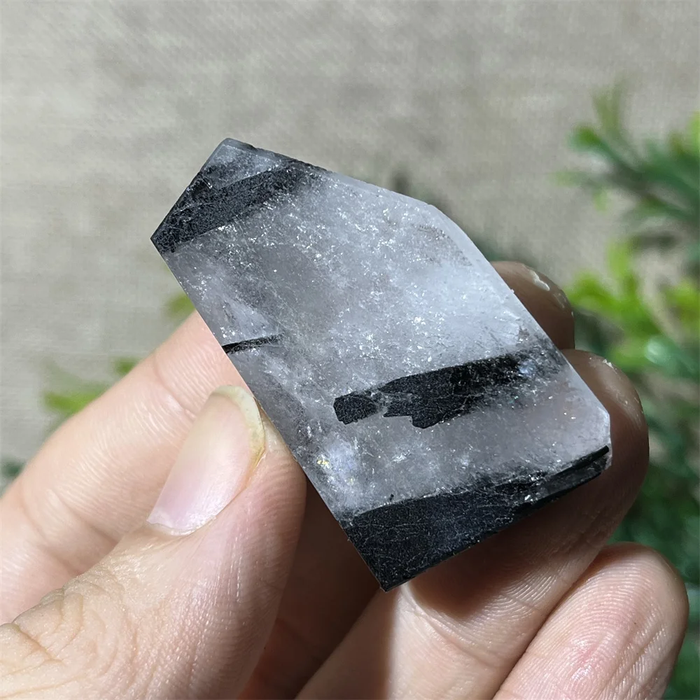 Crystal Natural  Black Clear Quartz Hair Free Form Palm Baby Healing Minerals Reiki Wicca Geode Garden Room Decoration image 3