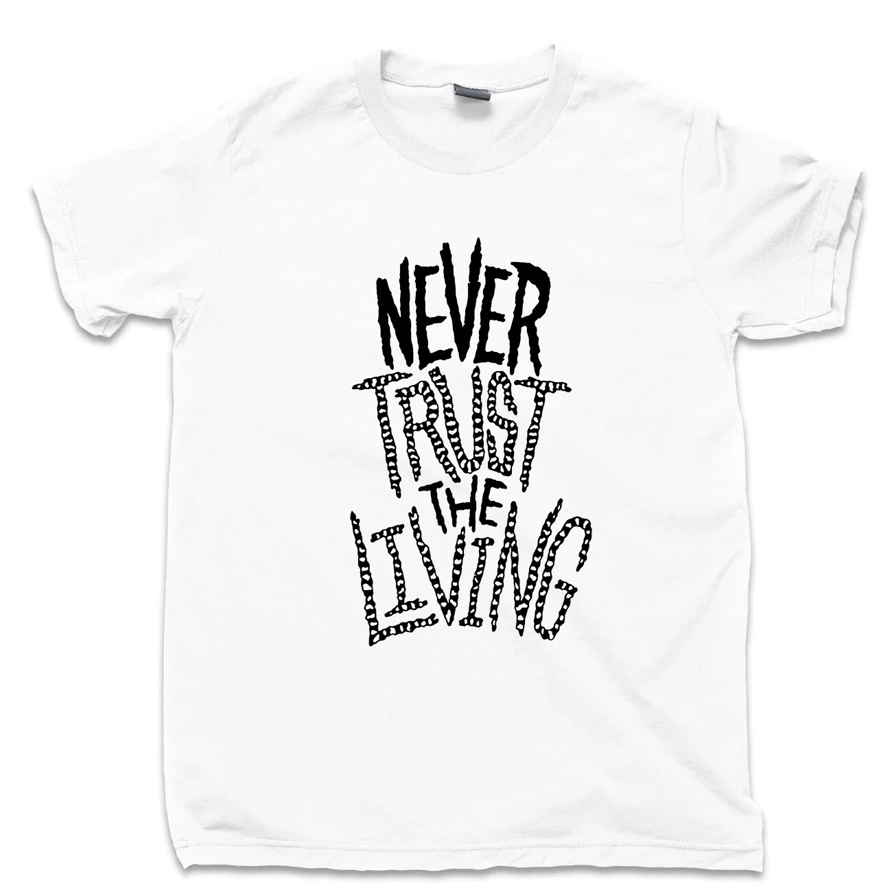 Men's Never Trust The Living T Shirt Tombstone Skull Skeleton Graphic Tee Cotton Women Oversize Summer Ironic Humor Streetwear