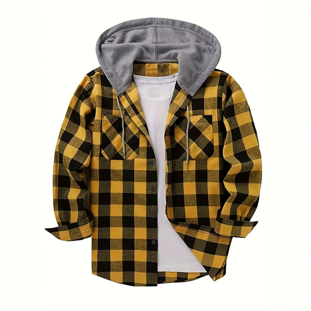 

Mens Plaid Flannel Hoodie Casual Street Trend Fashion Hoodie Sport Zip Lightweight Hoodie Vintage Checked Hooded Sweatshirt