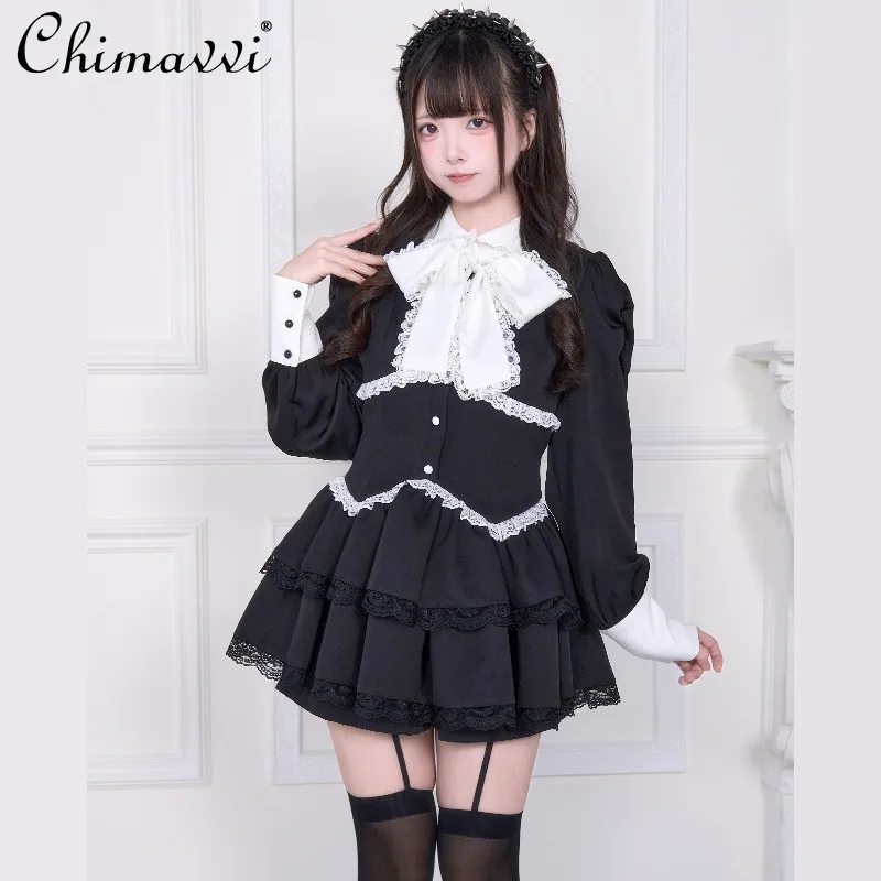 

Оригинальное японское субкультура, массовое производство, платье с длинными рукавами и высокой талией, осеннее новое модное милое крутое платье Лолиты с милым бантом для девочек