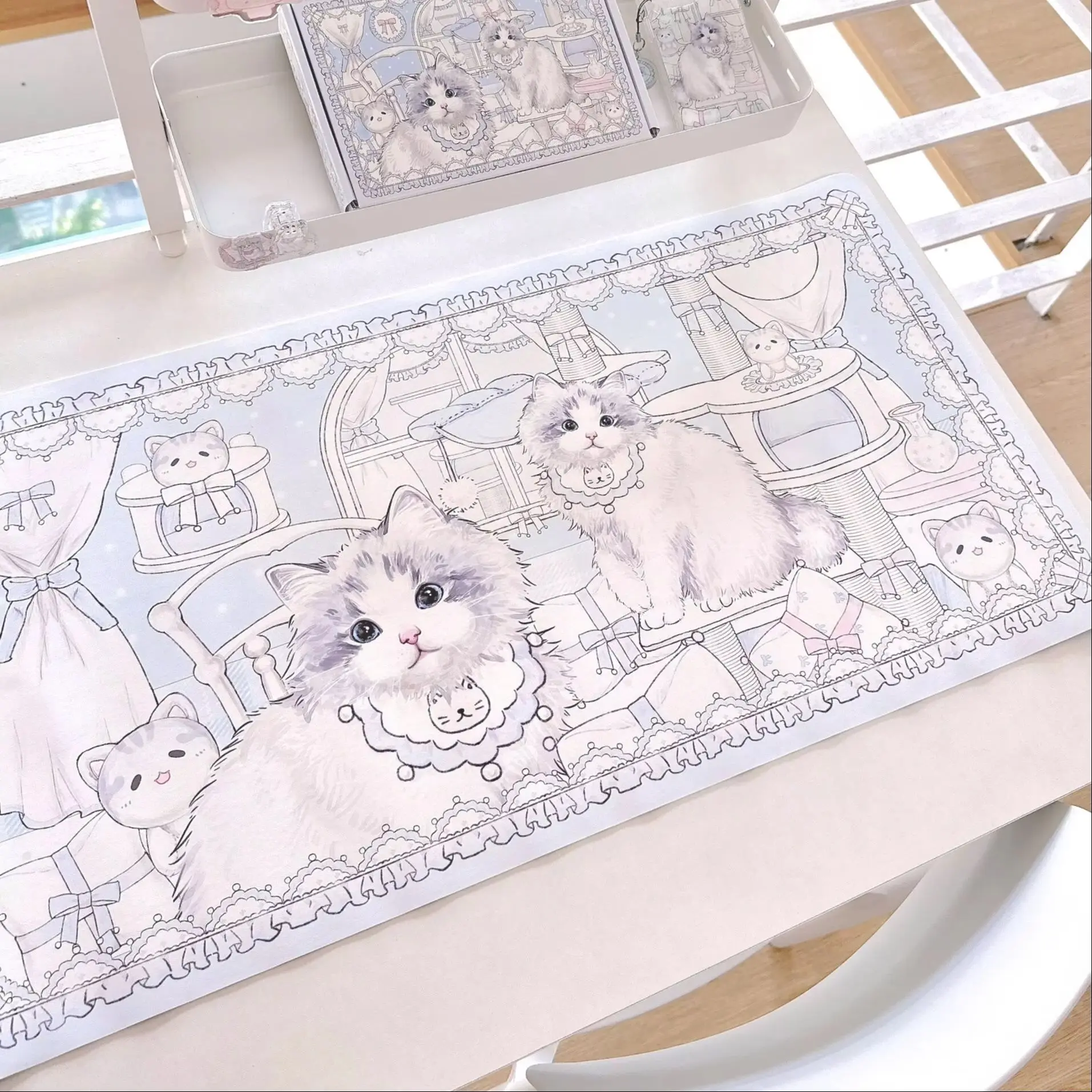 Pink Angel Cat Leather Desk Pad Protector Non-Slip Large Small Mouse Pad Pc Home &Office Desk Mat PU Leather Laptop Desk Pad