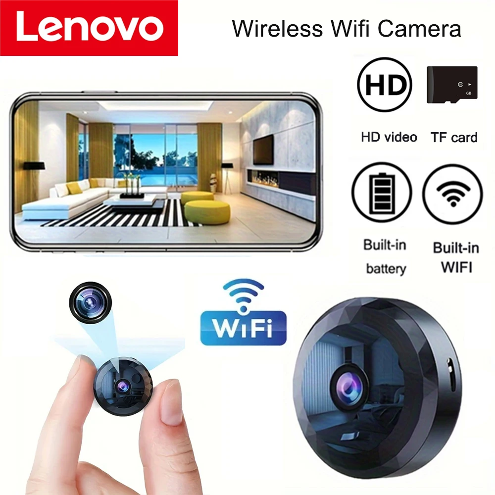 Lenovo-Mini Câmera de Segurança Sem Fio, Filmadora Versão Noturna, WiFi, Proteção por Voz, Vigilância por Vídeo, HD 1080P