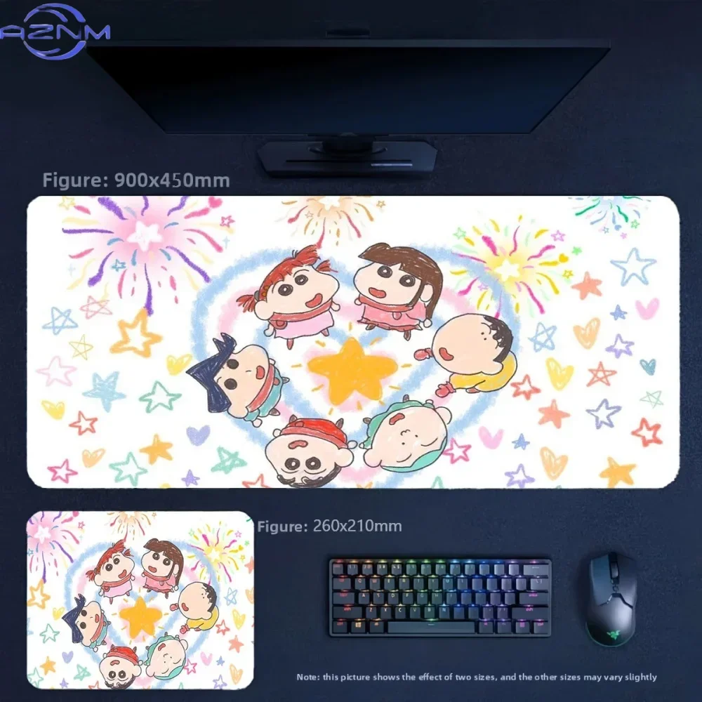 Anime Crayon Shin-chan Firework Heart Hand Drawn Large Mousepad Rubber Non-Slip Extended Gaming Desk Mat Keyboard Pad for PC Gam