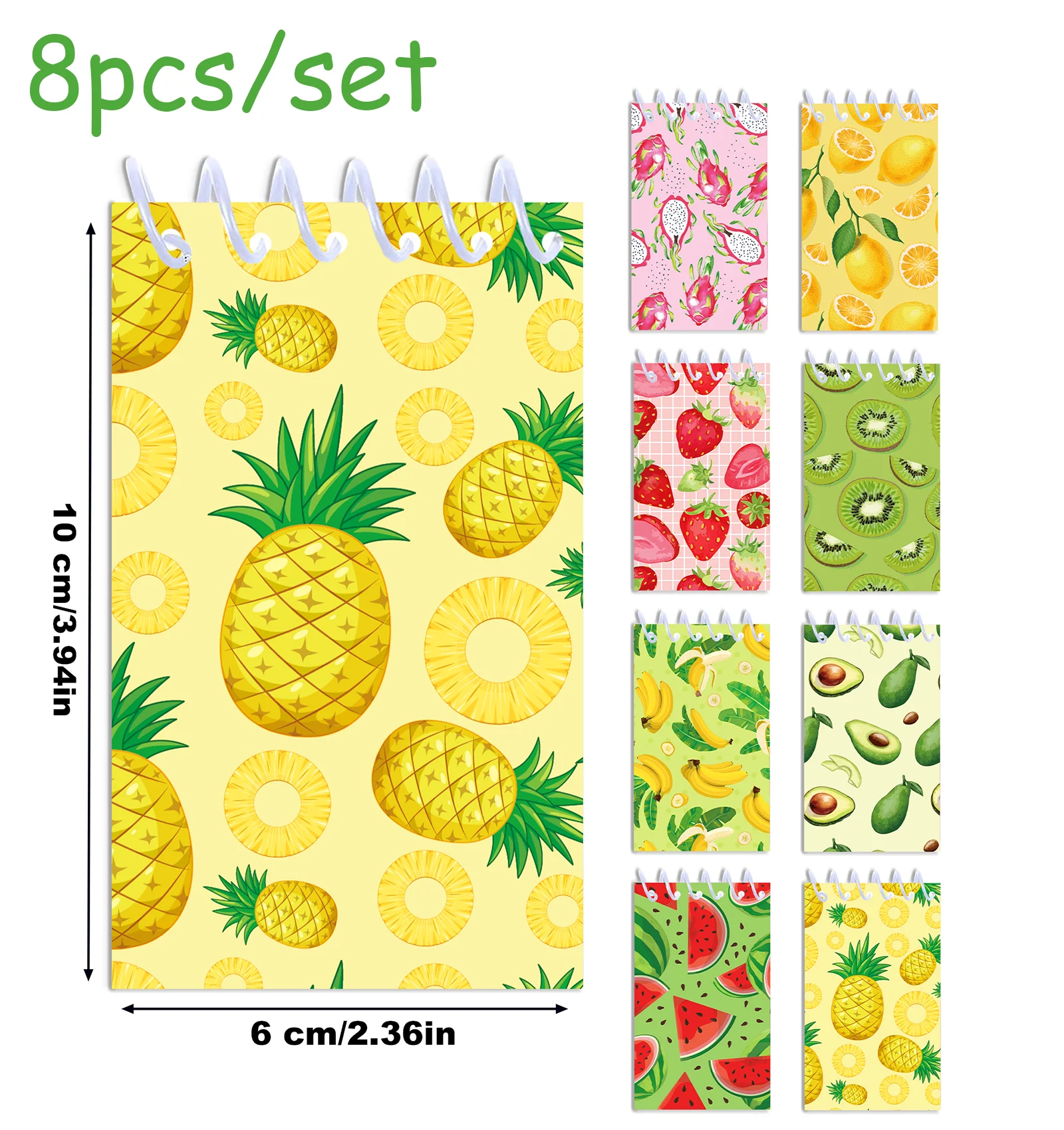 8pcs Fresh Fruits Spiral Pocket Notebooks Lemon Watermelon Memo Pad Coil Booklet Notepads For Office Stationery School Diaries
