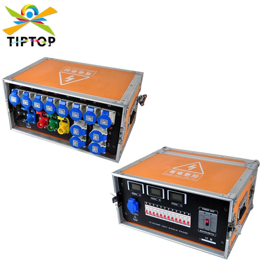 5U FLight Case Power Box LED Display Electrical Current Industrial Waterproof Power Plug 12 Way Power Out 32A For TIPTOP Stage
