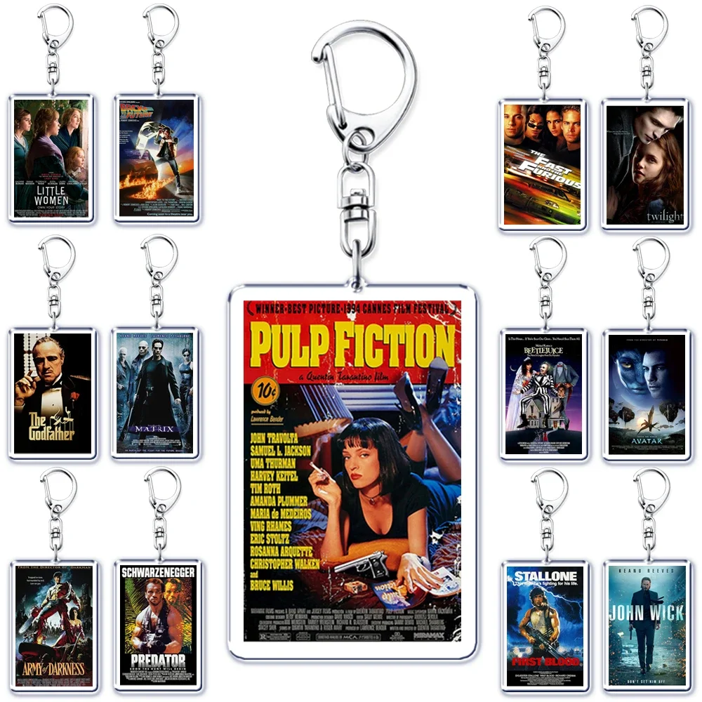 Classic Movie Keychains for Accessories Bag Pulp Fiction The Fast Furious Films Pendant Key Chains Keyrings Jewelry Fans Gifts