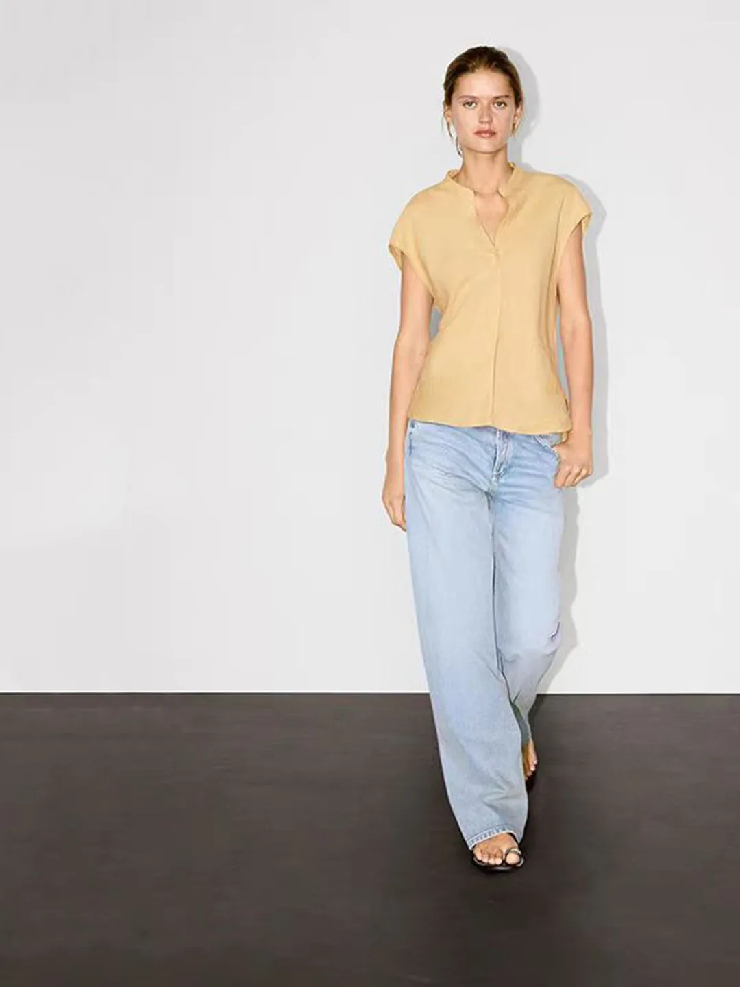 

MD Women's Summer New mat V-ne Linen Svel irt Top Ele Commuter Sle Original Design Loose Fit Pure Color