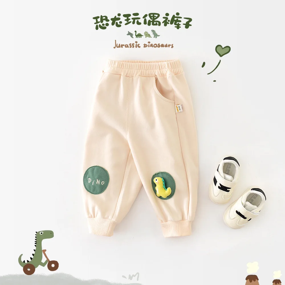 Children autumn casual pants for boys new dinosaur doll sticker sweatpants kids trousers