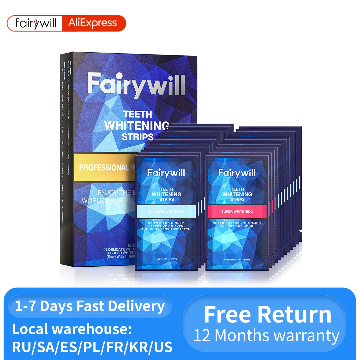 Fairywill White Teeth Whitening Strips Professional Effects Whiten Tooth Dental Whitening Whitestrips New Package 14pairs 28pcs