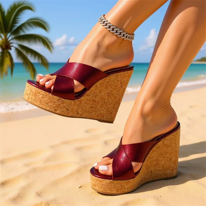 

Eilyken New Fashion Open Toe Platform Wedges Slippers Woman Thick Bottom High Heels Shoes Summer Party Sandals
