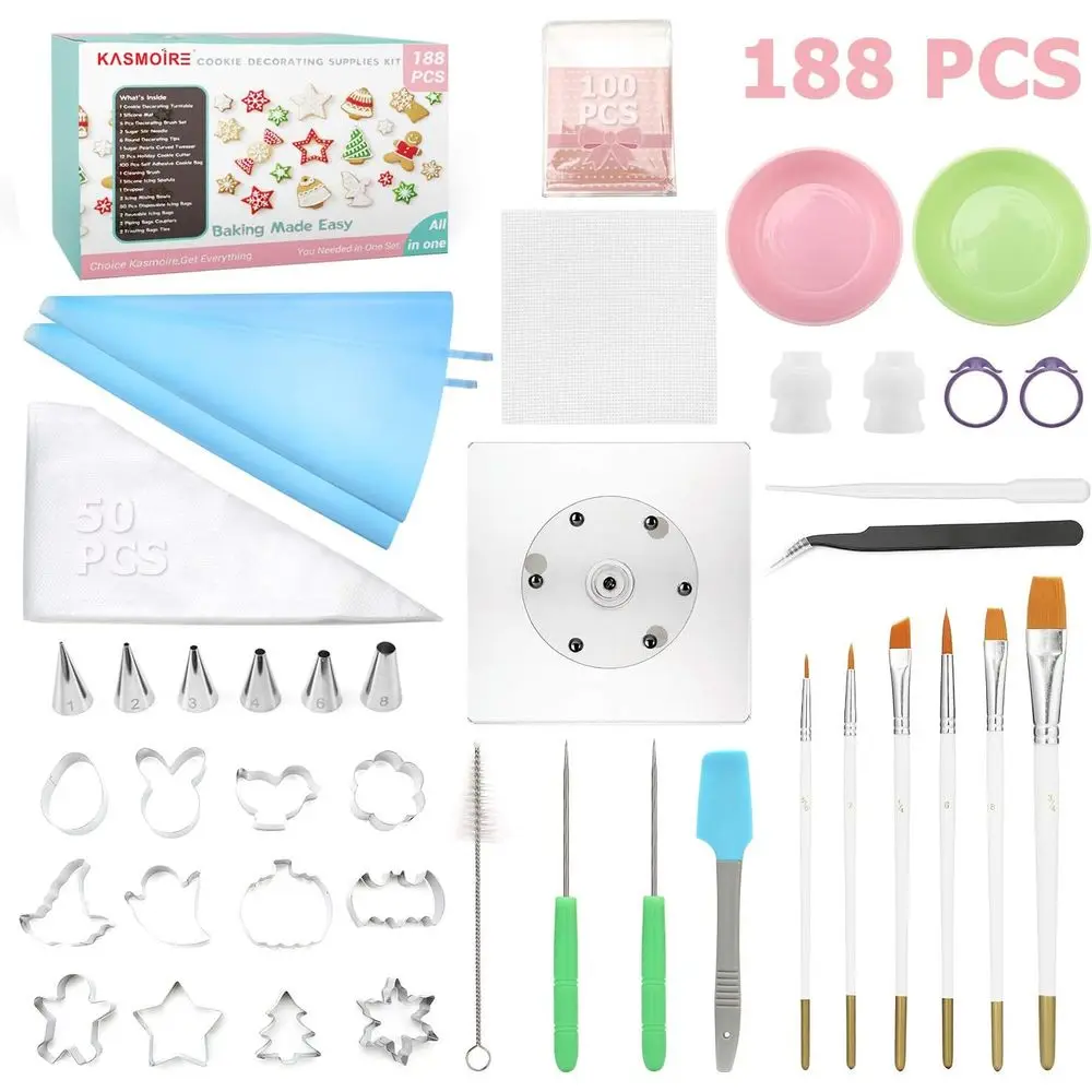 

188pcs Cookie ting Supplies Kit(ALL-IN-ONE),with 12pcs holiday cookie cutter,Mixing Tools,Piping Tools,ting Tools and 100pcs Coo