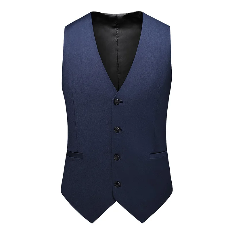 KIDWHXR Man Vest New V-neck Simple Solid Color Slim Male Waistcoat Single-breasted Breathable Casual Versatile Men Suit Vest