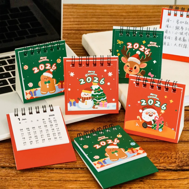 Materiale scolastico per ufficio Cartone animato Natale Piccola scrivania Simpatico Babbo Natale Ornamento da tavolo Regalo per studenti Calendario da tavolo 2026 Kawai