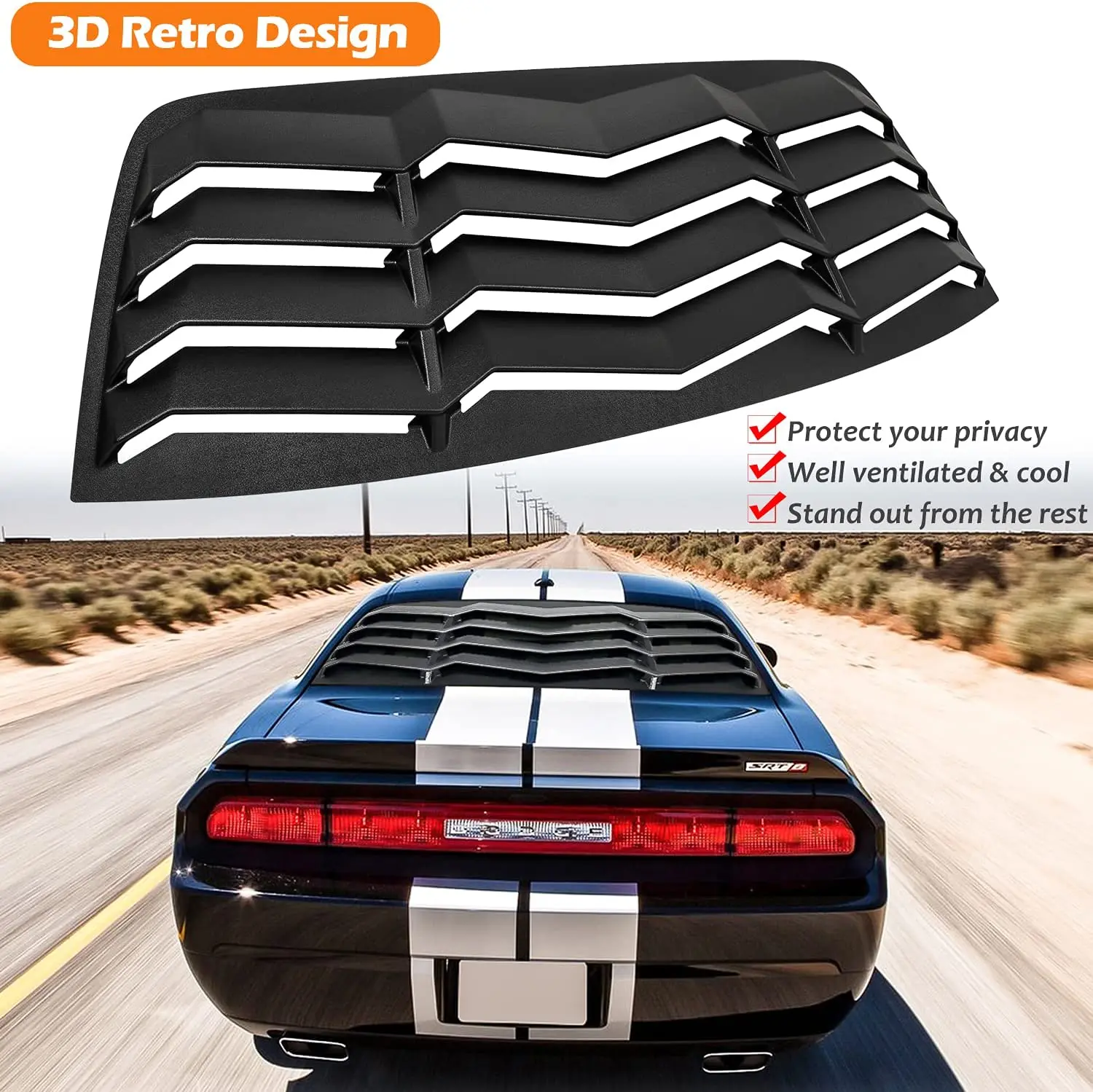 TENG MILE Rear Window Louver Rear Windshield Sun Shade Cover Fits for Dodge Challenger 2008-2023 in GT Lambo Style ABS