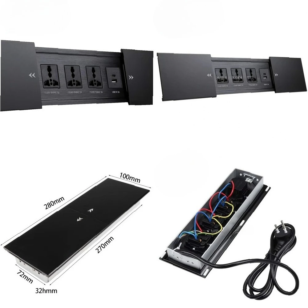 

Двойная выдвижная розетка с 3 разъемами и USB-C, настольный блок розеток для конференций с тайским кабелем