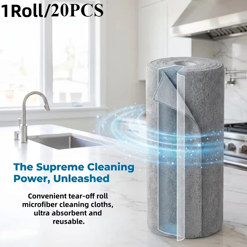 1Roll/20PCS Ultra-fine Fiber Cleaning Cloth, Reusable Disposable Towels for Household Kitchens,Roll Shaped Tear Off Wiping Wipes