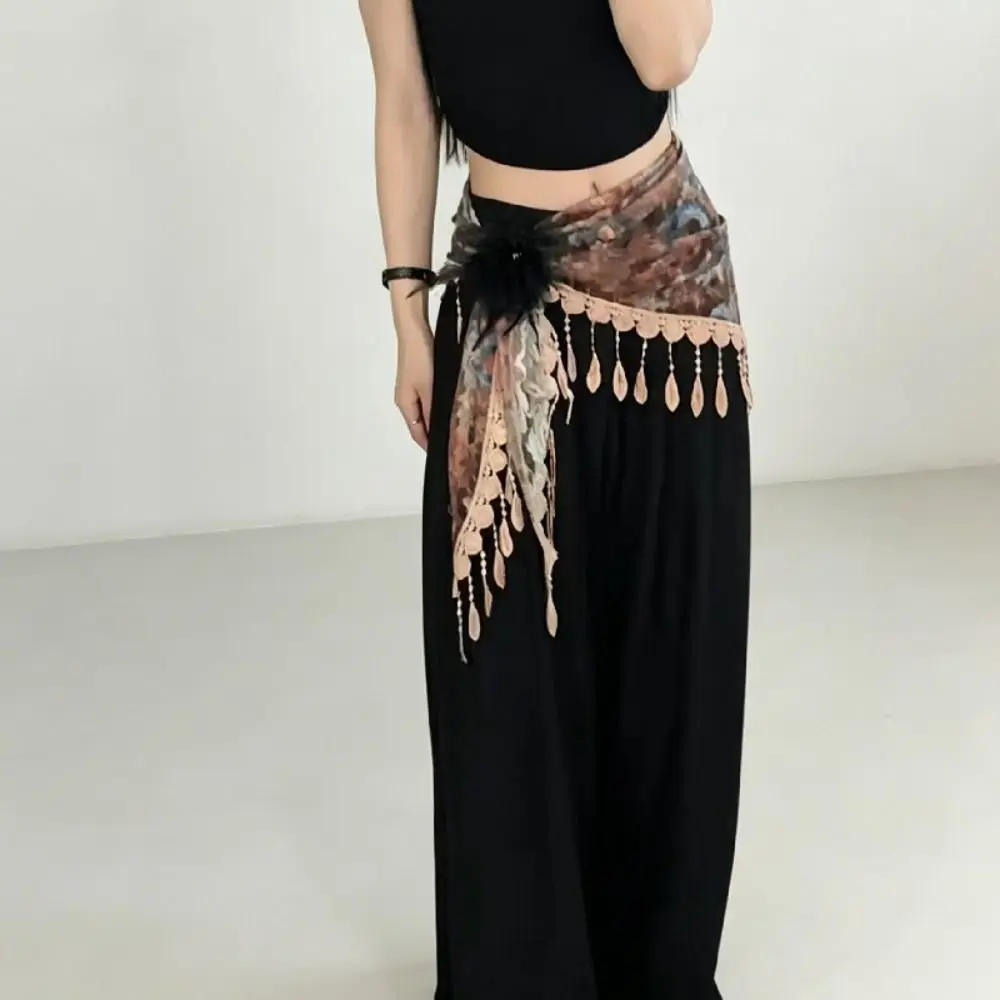 Jeans Pants Decor Embroidered Flower Lace Mini Skirt Y2K Streetwear Harajuku Ruched Skirts See Through High Waist Butt Curtain