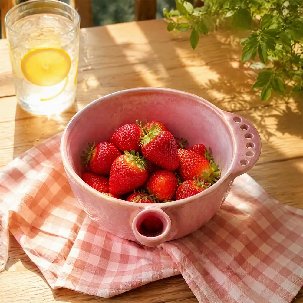 Berry Colander Ceramic Berry Washing Bowl with Detachable Juicing Cone Drain Rack Stoneware Fruit Rinse Basket for Kitchen
