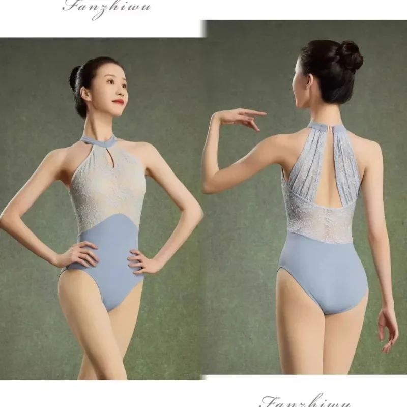 Customized Ballet Practice Dress Student Art Exam Body Dress Basic Training Gymnastics Lace Advanced Hanging Neck Jumpsuit Black