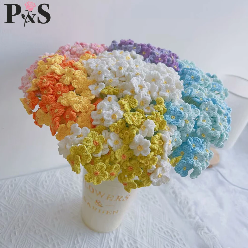 Crochet Flowers Forget-me-not Handmade Cute Artifical Flowers Home Wedding Decoration Knitted Finished Gifts for Lovers