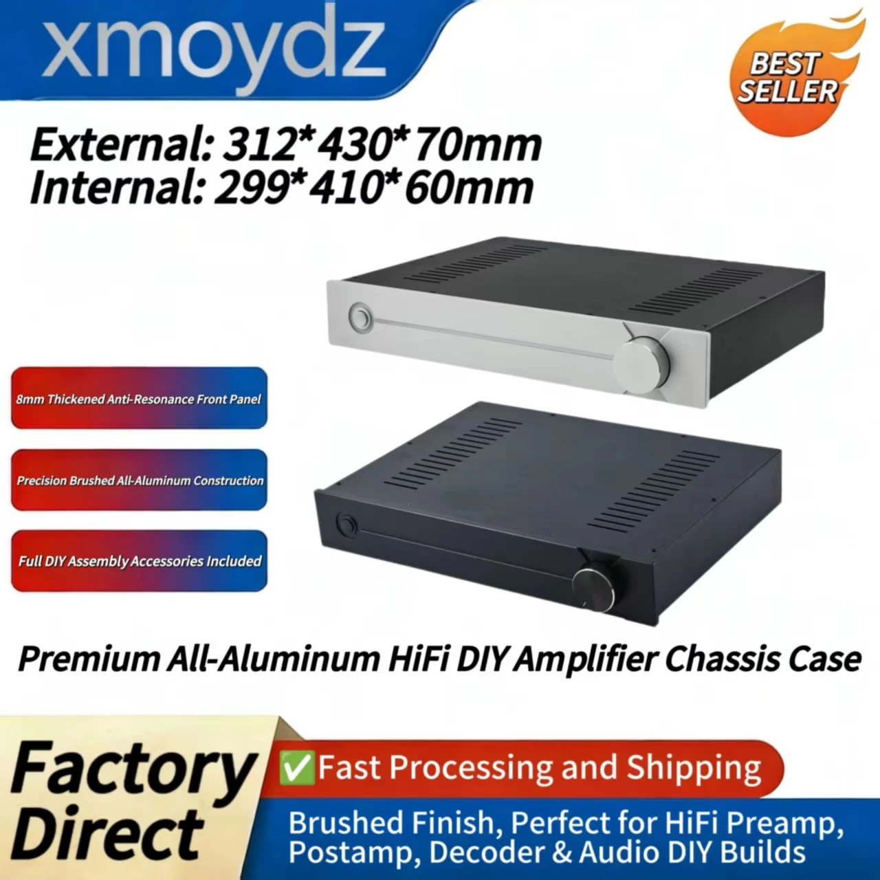 

Алюминиевый корпус для Hi-Fi DIY усилителя 312*430*70 мм, для предусилителя и конечного усилителя, аудиокорпус для декодера 4307, внутренний размер 299*410*60 мм