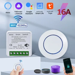 Tuya WiFi Smart Switch 16A RF 433Mhz Bezprzewodowy odbiornik przekaźnika Mini okrągły przełącznik panelowy Alexa Google Home Alice Sterowanie głosowe