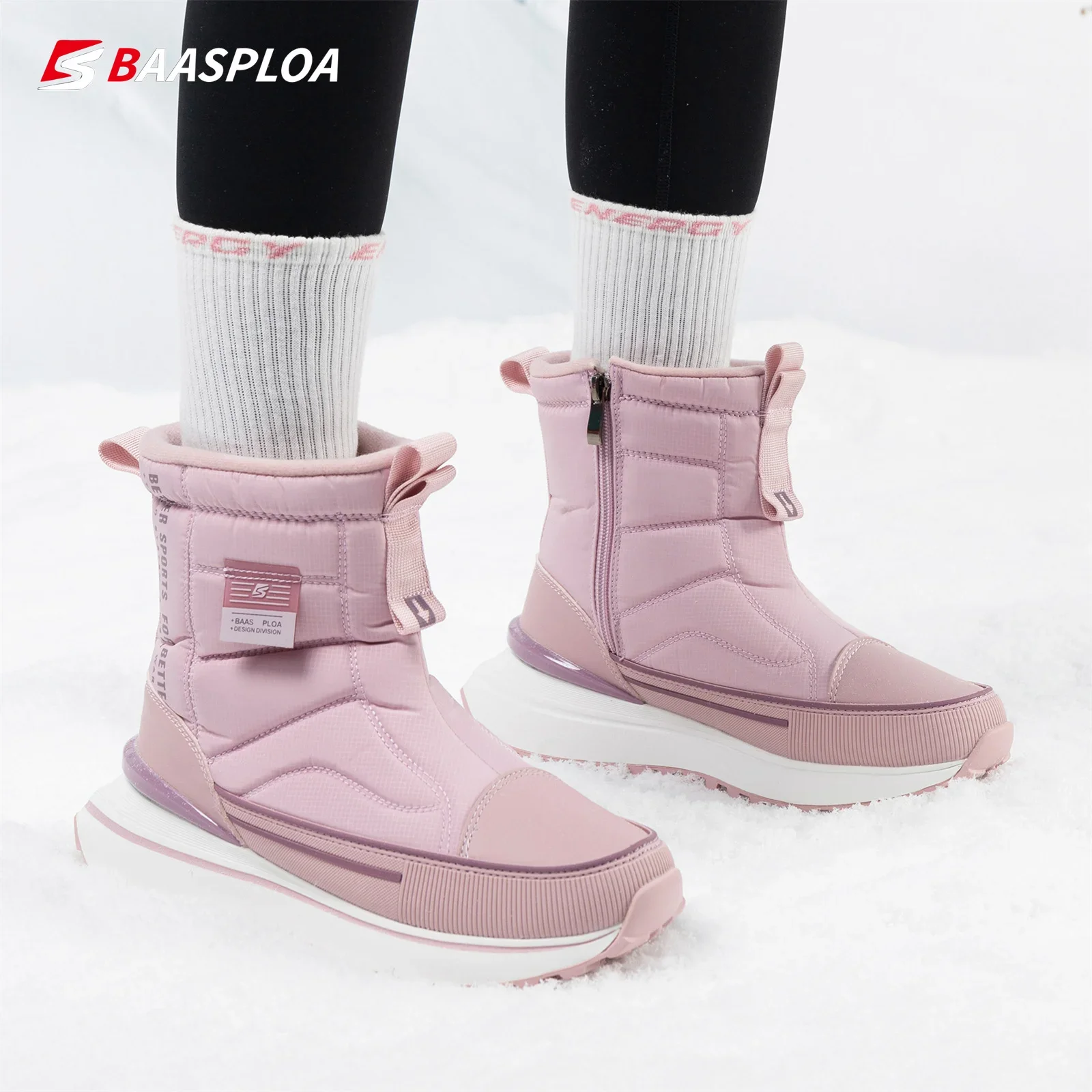 

Baasploa Women Winter Snow Boots Leather Waterproof Ankle Boots for Men Fashion Plush Warm Walking Shoe Anti Slip Wear-Resistant