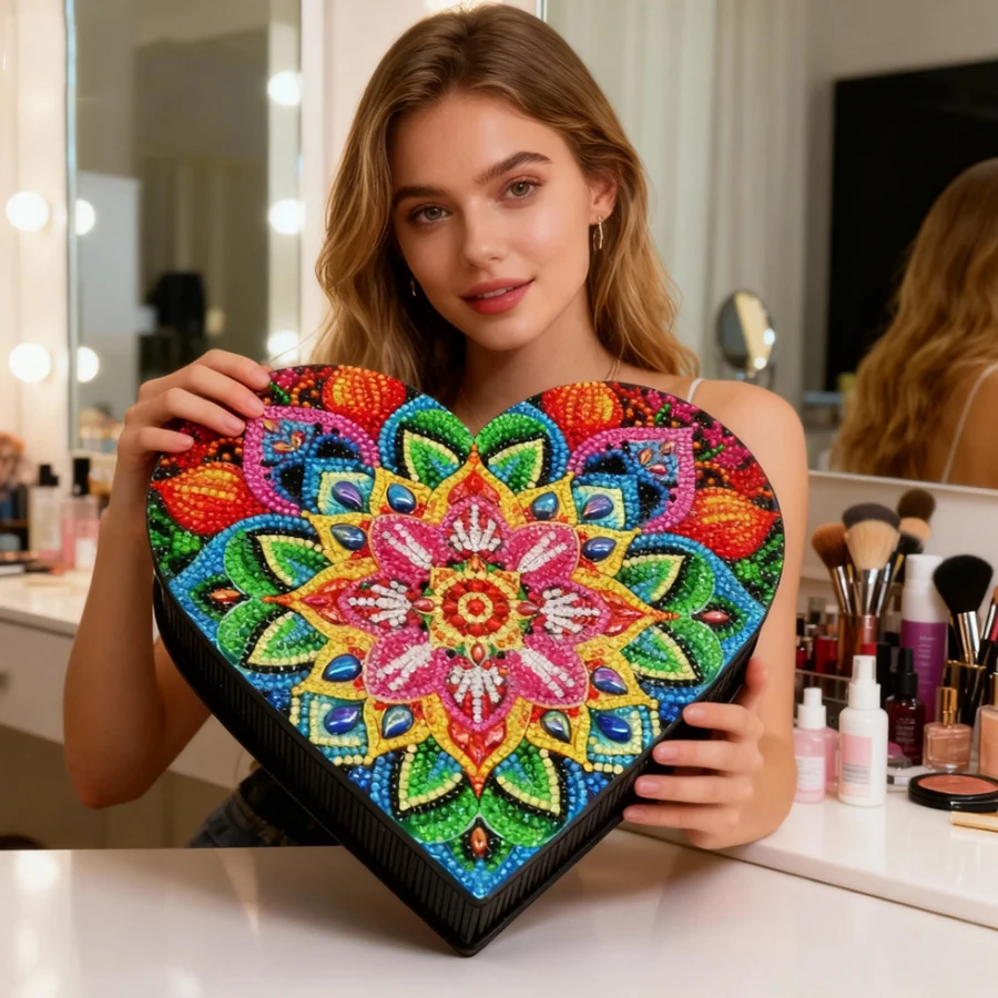 

Wood DIY Diamond Painting Jewelry Box Kit Mandala Diamond Mosaic Embroidery DIY Jewelry Storage Box Flower Bird for Adults Kids