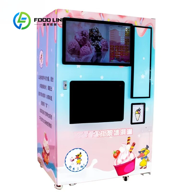 Customized size Automatic self-service soft ice cream cone vending machine frozen food ice cream machine