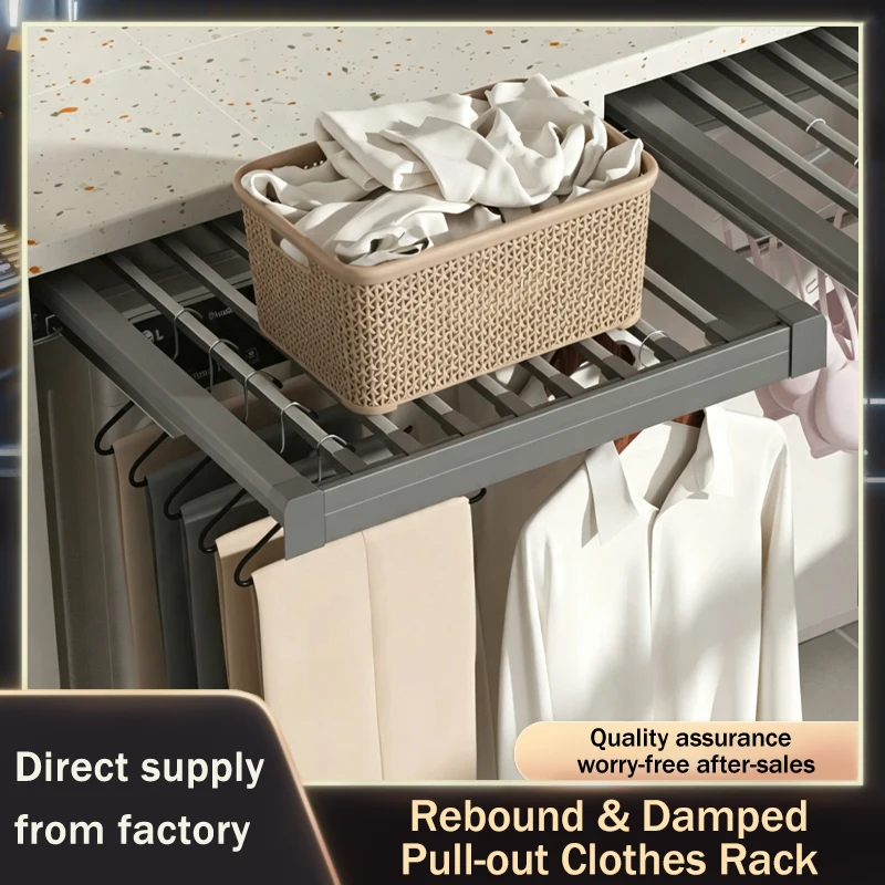 Invisible Multi Function Pull Out Pant Hanger For Washer Dryer Overhead Cabinet Retractable Telescopic Slide Rail Storage