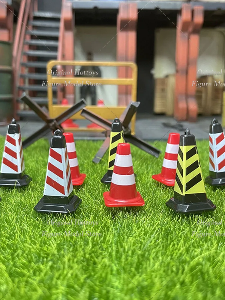 1/18 Soldier Military Scenes Roadblocks Modern Highway Model Cement Piers Triangular Road Cones For 3.75'' Action Figure Toys