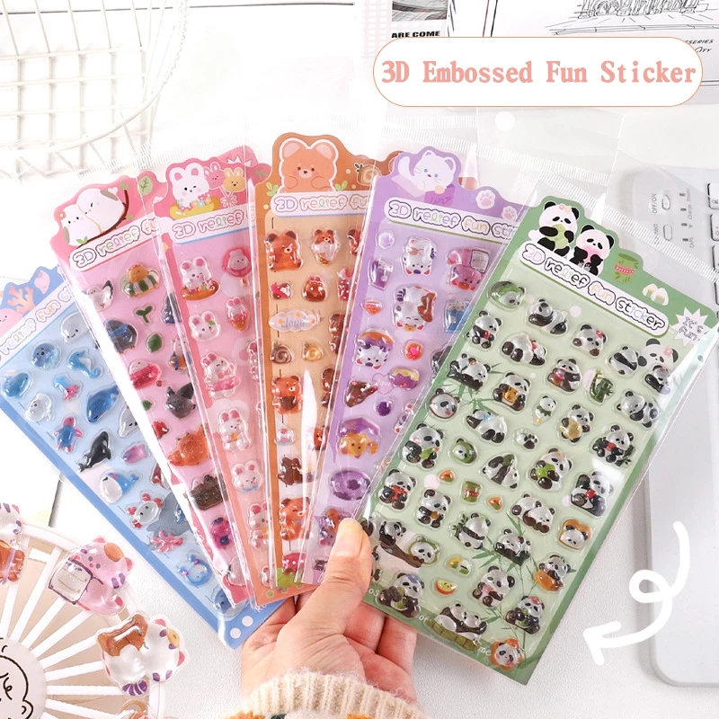 Pegatinas 3D divertidas en relieve, pegatinas de comida deliciosa de animales de dibujos animados, bricolaje, funda de teléfono, diario, álbum de recortes, pegatinas de sello de gota de caramelo de gelatina