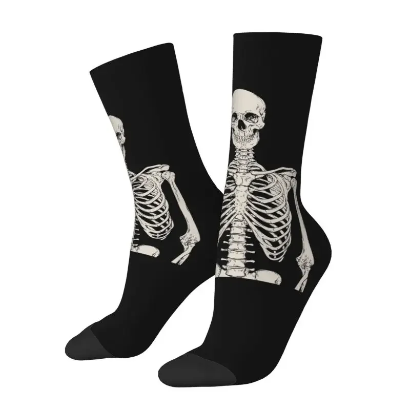 Fun Printing Skeleton Giving The Peace Socks for Women Men Stretch Winter Halloween Art Illustration Skull Bones Crew Socks