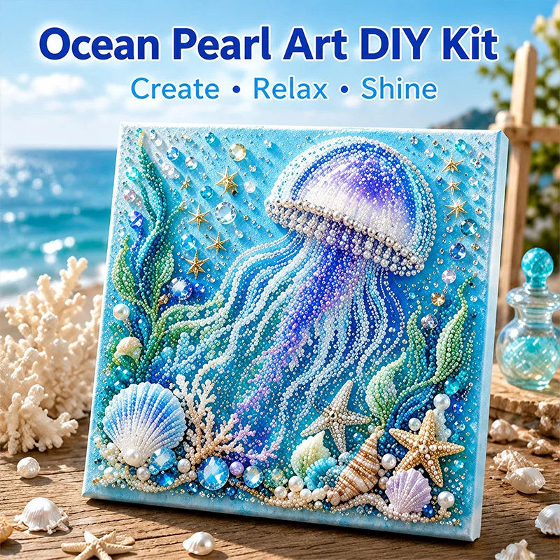 Ocean Theme Pearl Art DIY Kit Octopus Wave 3D Pearl Craft Kit Sea Turtle Sparkling Coastal Pearls Mosaic Art DIY Home Wall Decor - view 6