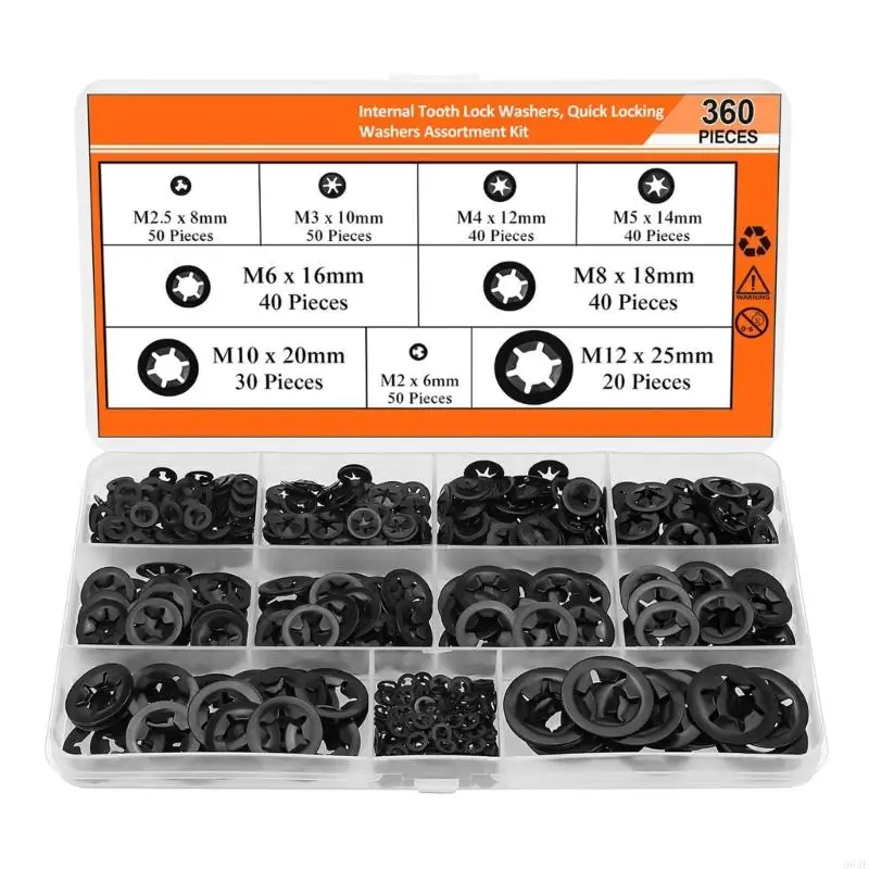 964E 360Pcs Internal Tooth Star Lock Washers 2/2.5/3/4/5/6/8/10/12mm Enduring